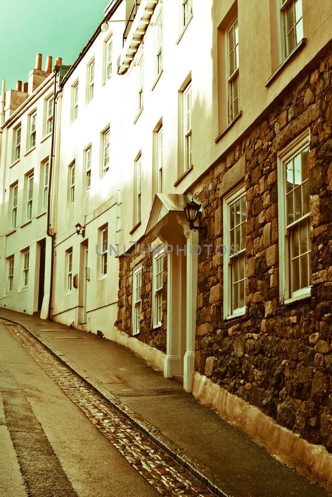 Row of elegant town houses in Guernsey