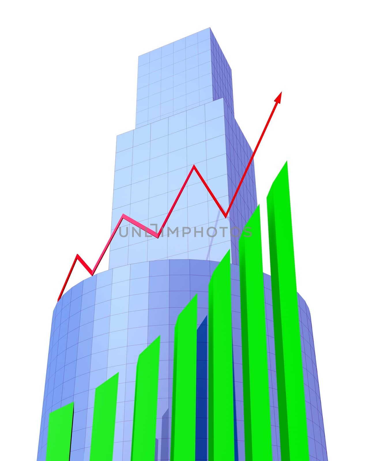 Business Buildings and arrow chart