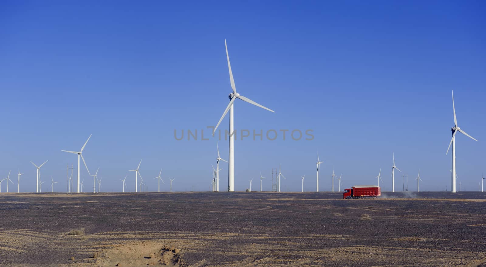 new energy source of wind power windmills in the wide Gobi Desert