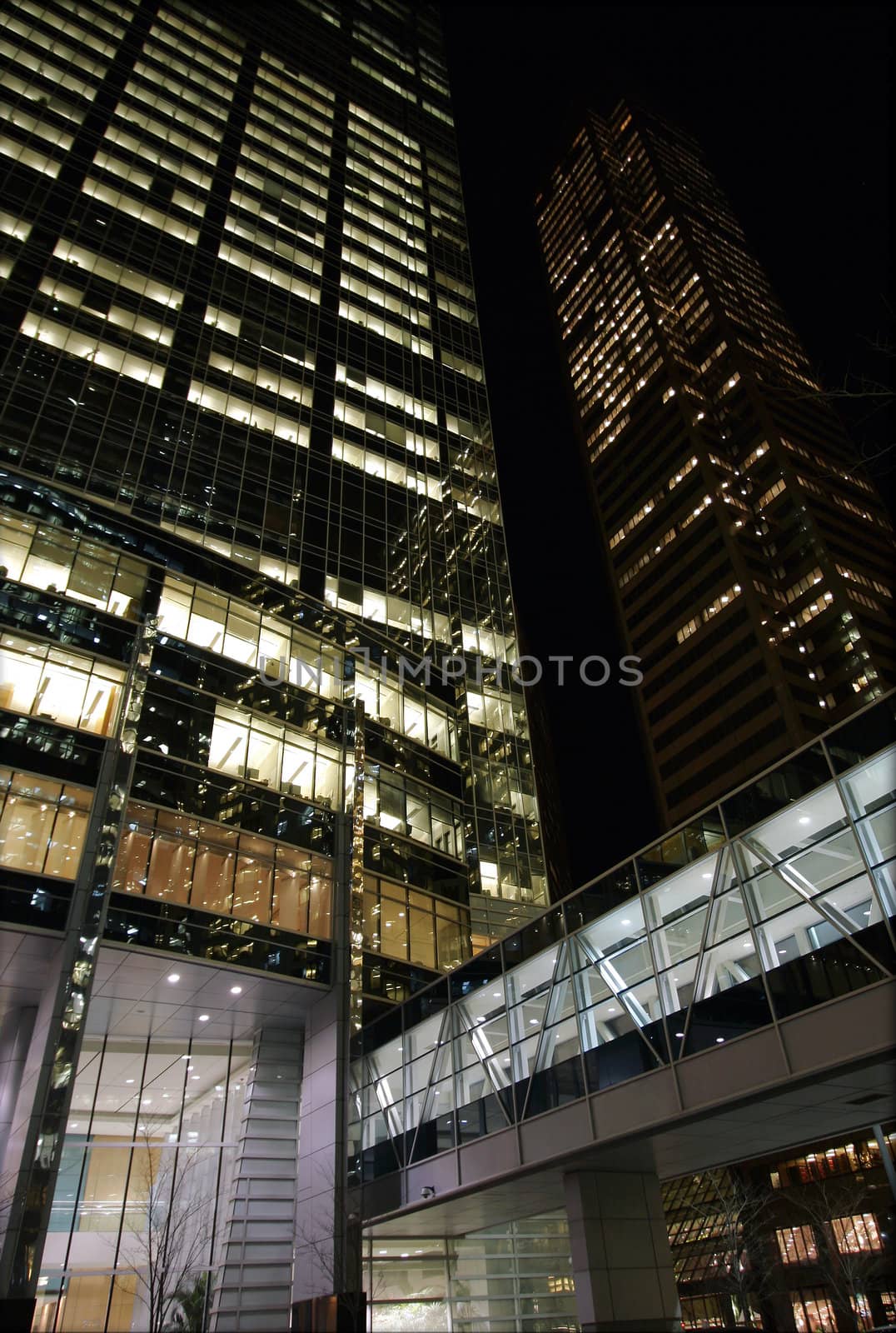 Night time in the city office towers Calgary, Canada