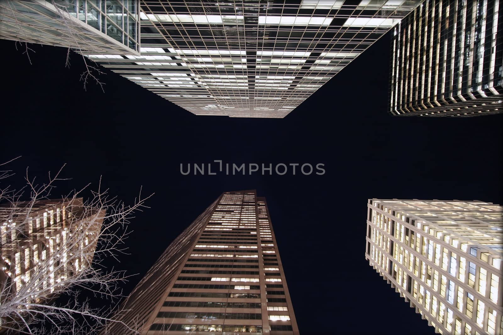 Office towers by night in Calgary, Canada