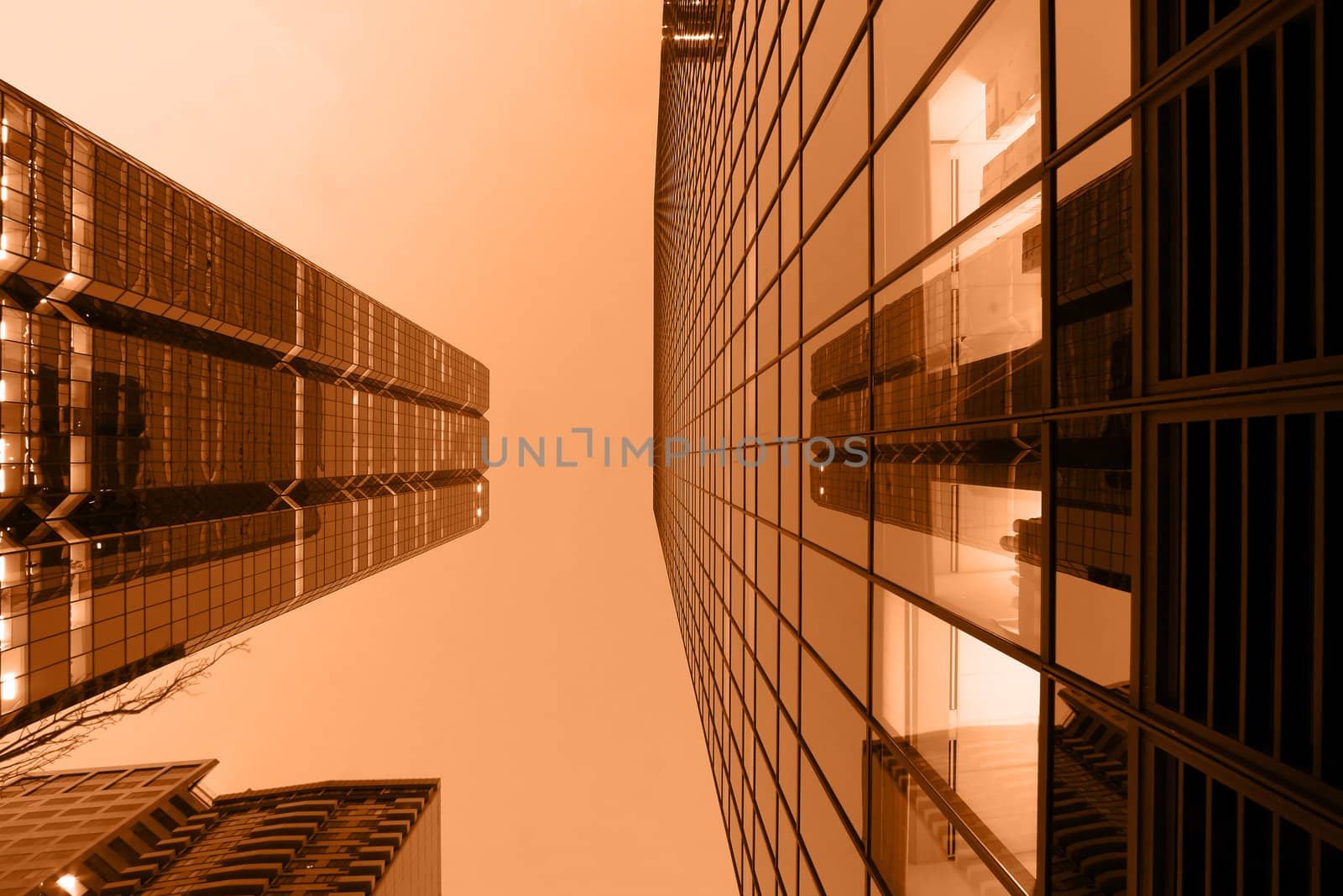 Modern inner city towers - in sepia