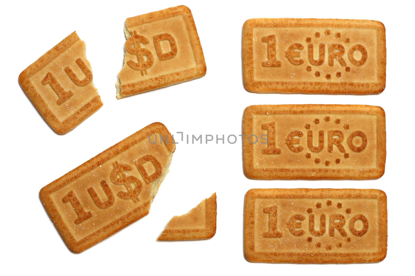 Biscuits in form of dollar and euro bills by Gdolgikh