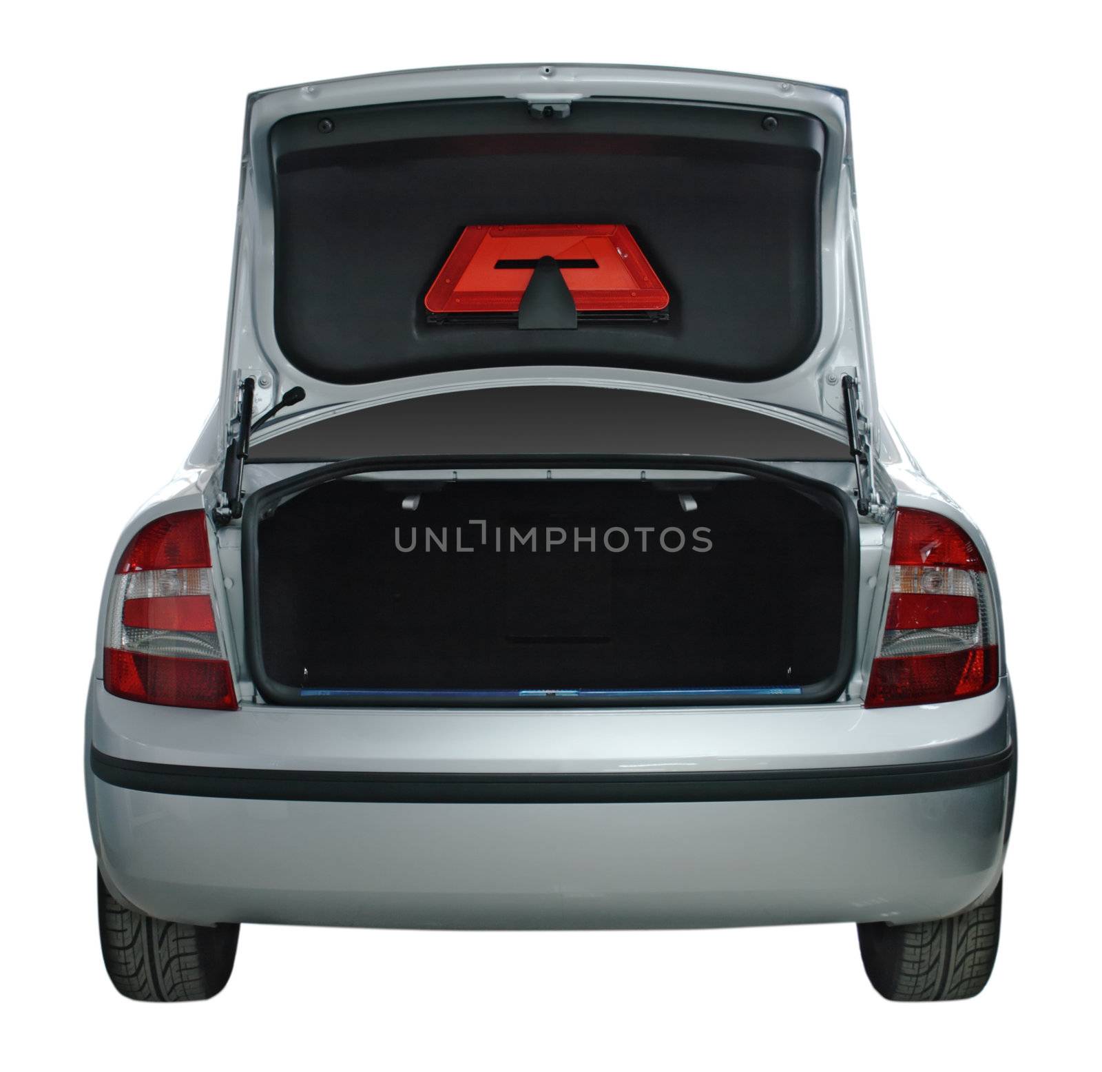 Rear view of a car with an open trunk by Gdolgikh