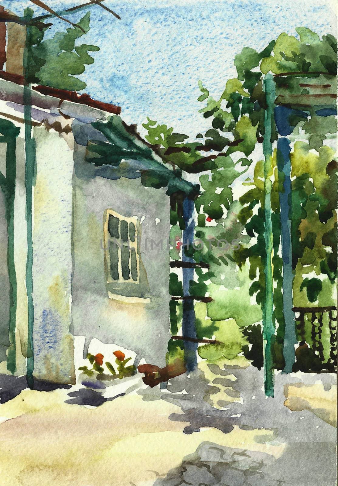 Country yard watercolor by nathings