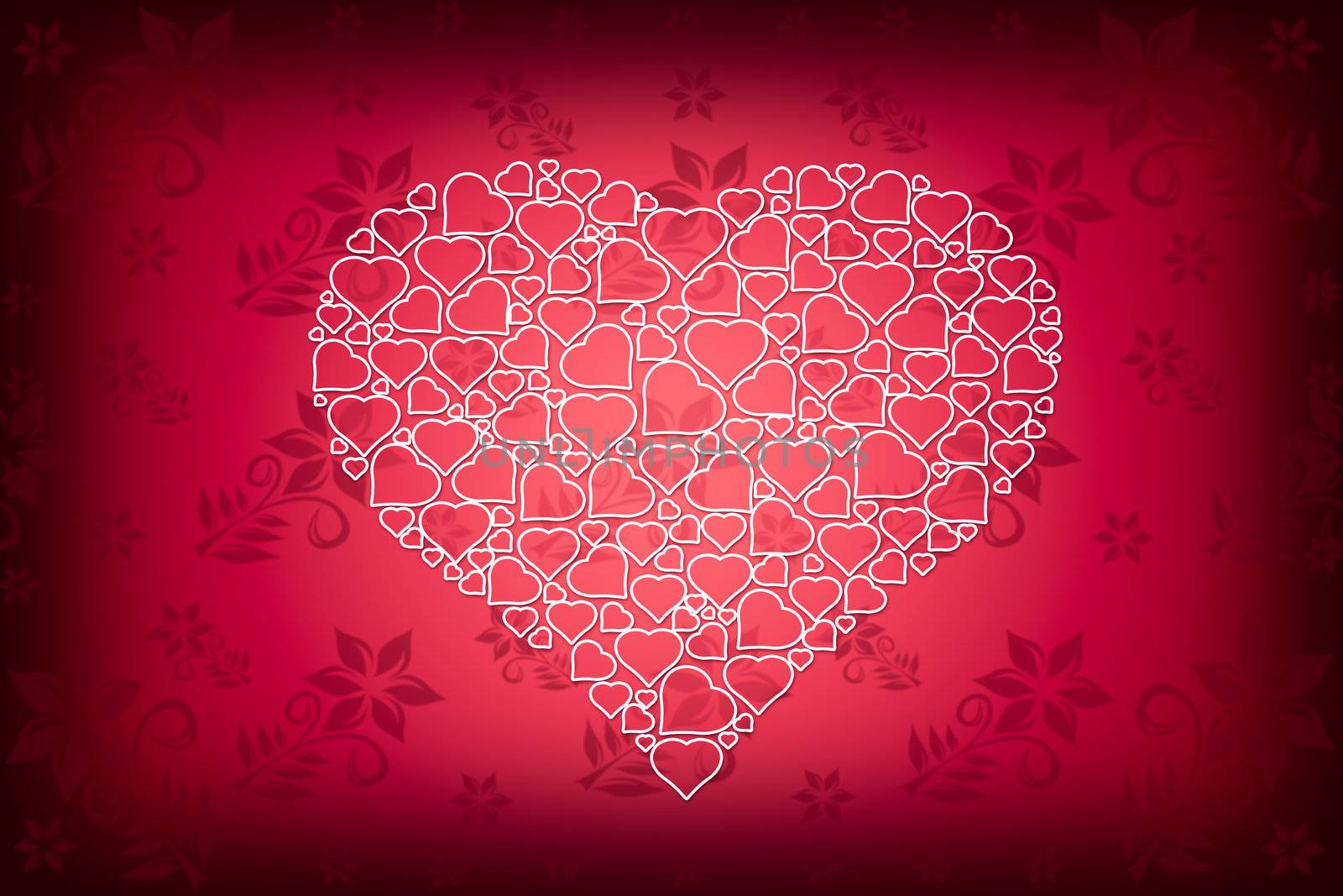 White Heart Design on Red Flower Background by scheriton
