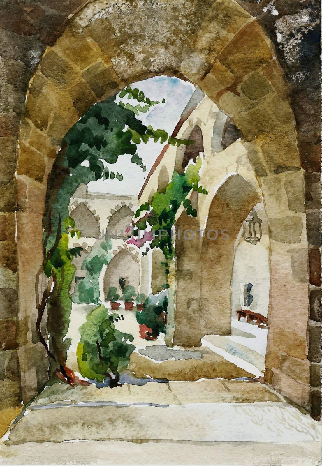 Old castle watercolor by nathings