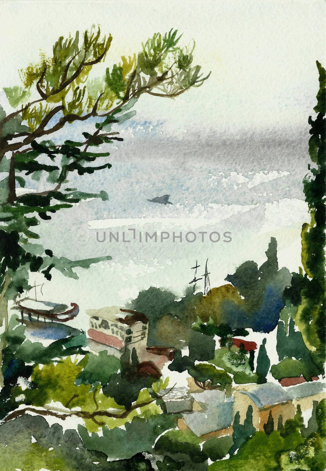 Cremea landscape watercolor by nathings