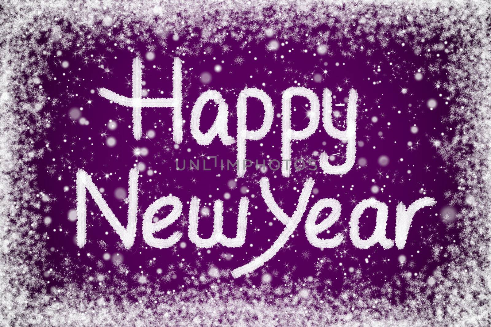 Happy New Year Message on Purple Snow Background