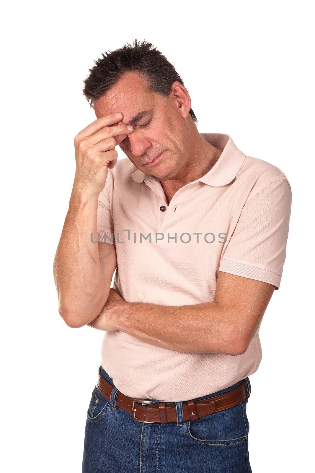 Anxious Stressed Man Holding Head in Pain by scheriton