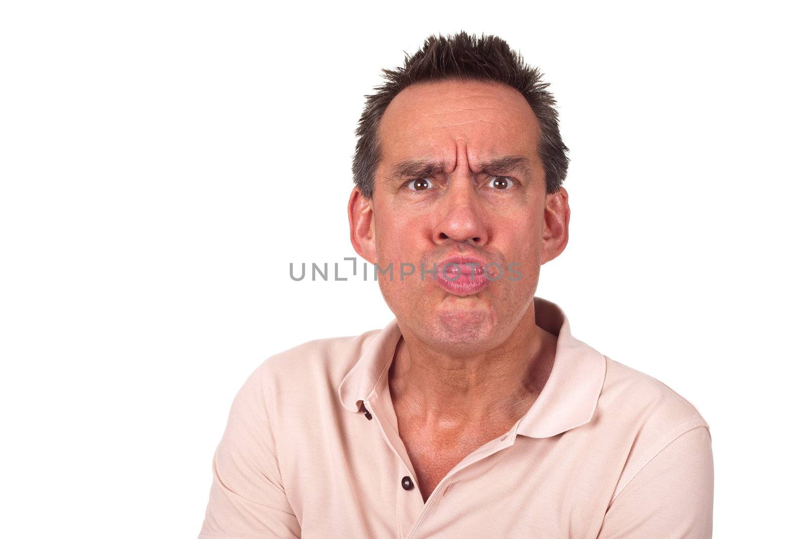 Angry Annoyed Middle Age Man Sticking Out Tongue and Pulling Silly Face Isolated