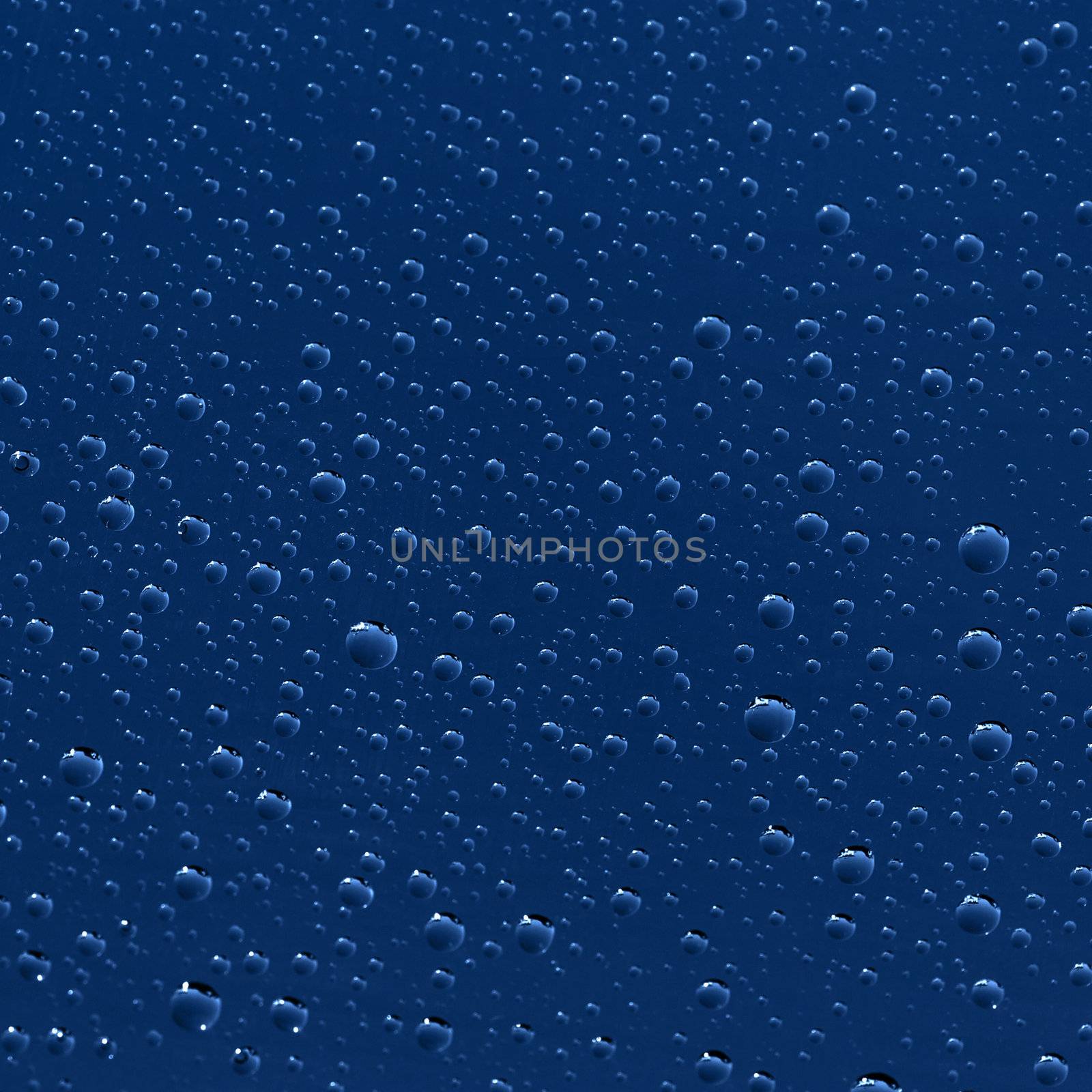 The texture - water drops on blue surface