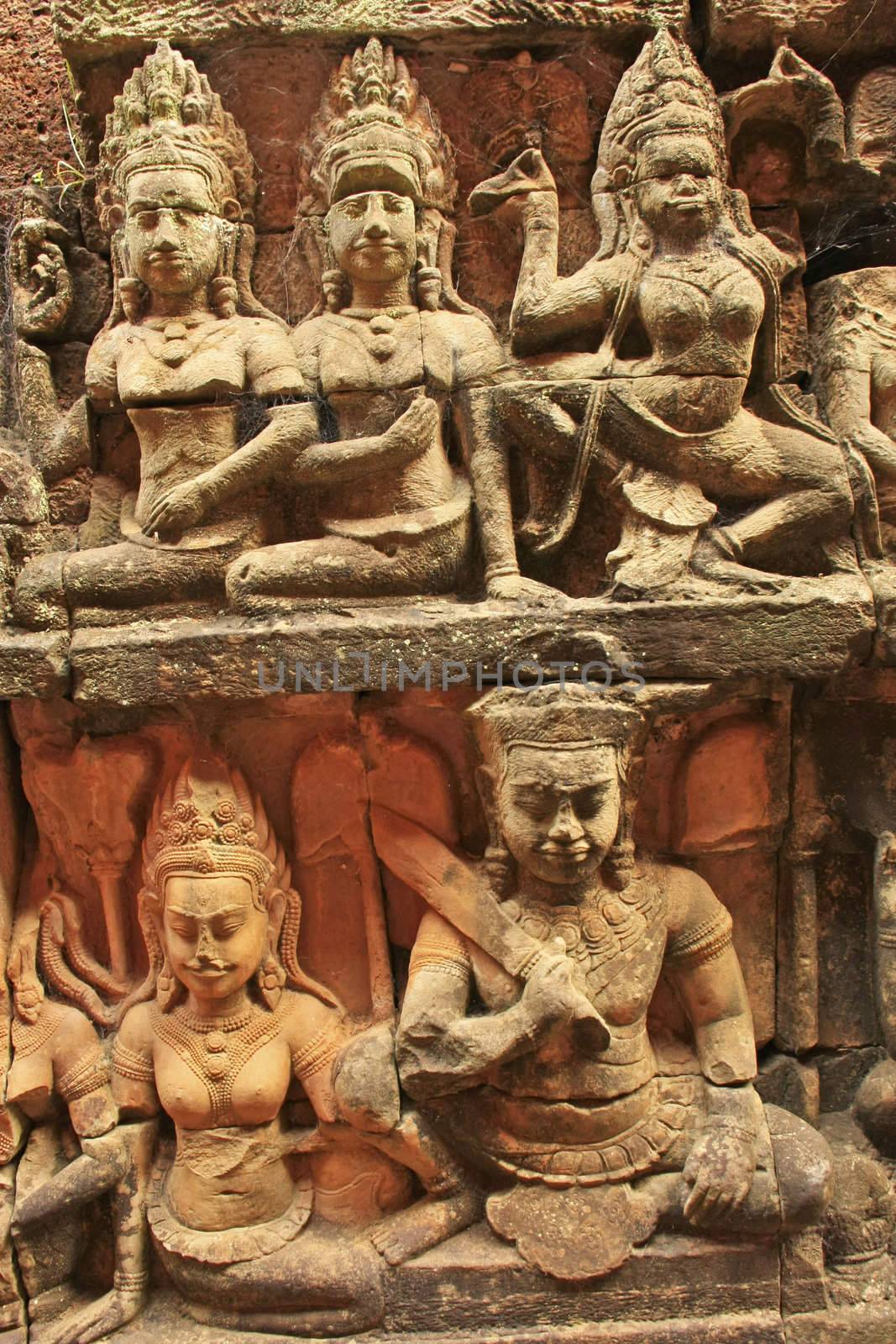 Decorative wall carving, Terrace of the Leper King, Angkor Thom, Cambodia