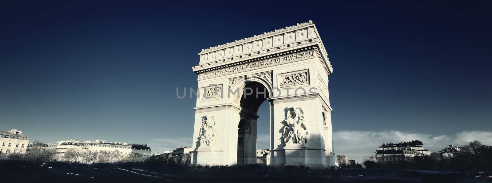panoramic view of the Arc de Triomphe with special photographic processing
