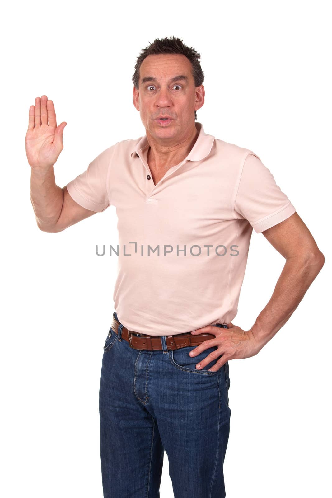 Attractive Middle Age Man Making Stop Sign Looking Surprised Isolated