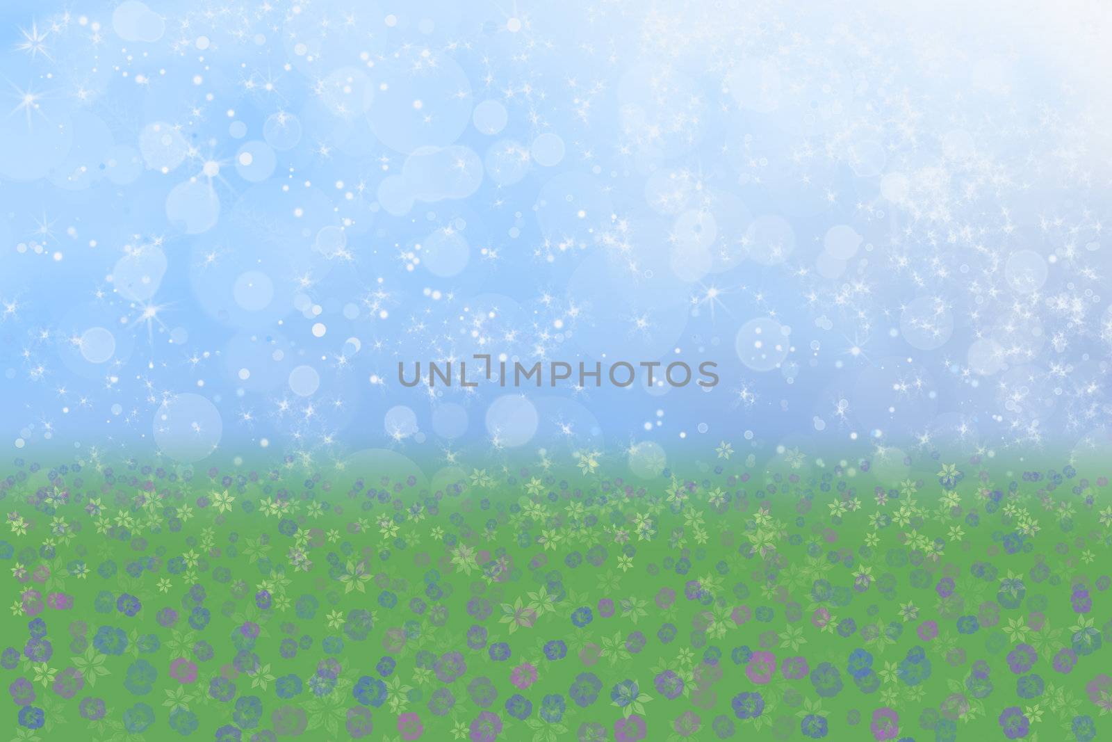 Spring Background Blue Sky Green Grass Flowers by scheriton