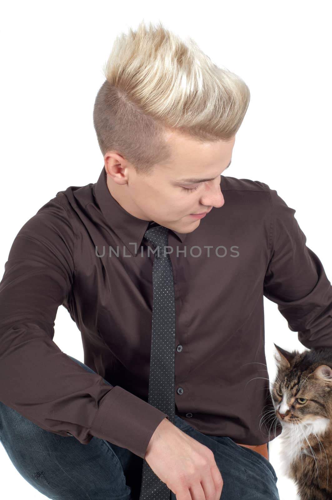 Portrait of handsome man in studio isolated on white