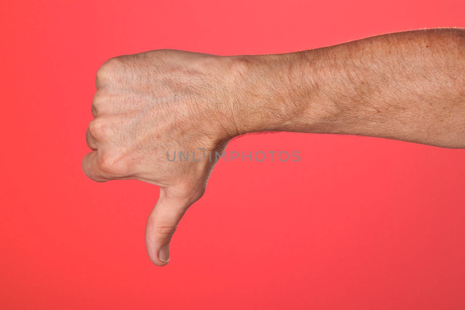 Thumbs Down Sign on Red Background by scheriton