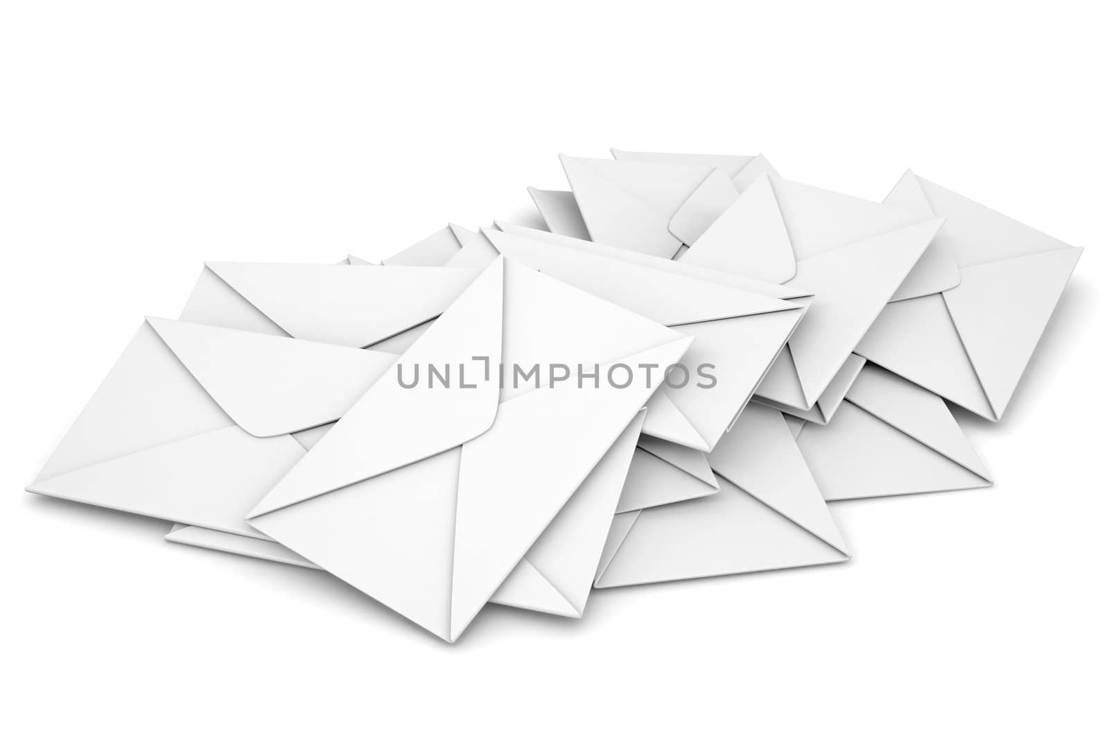 White envelopes. Isolated render on a white background