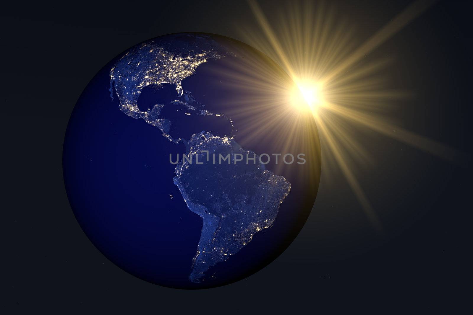 3d generated image of the earth in the dawn of the American continent