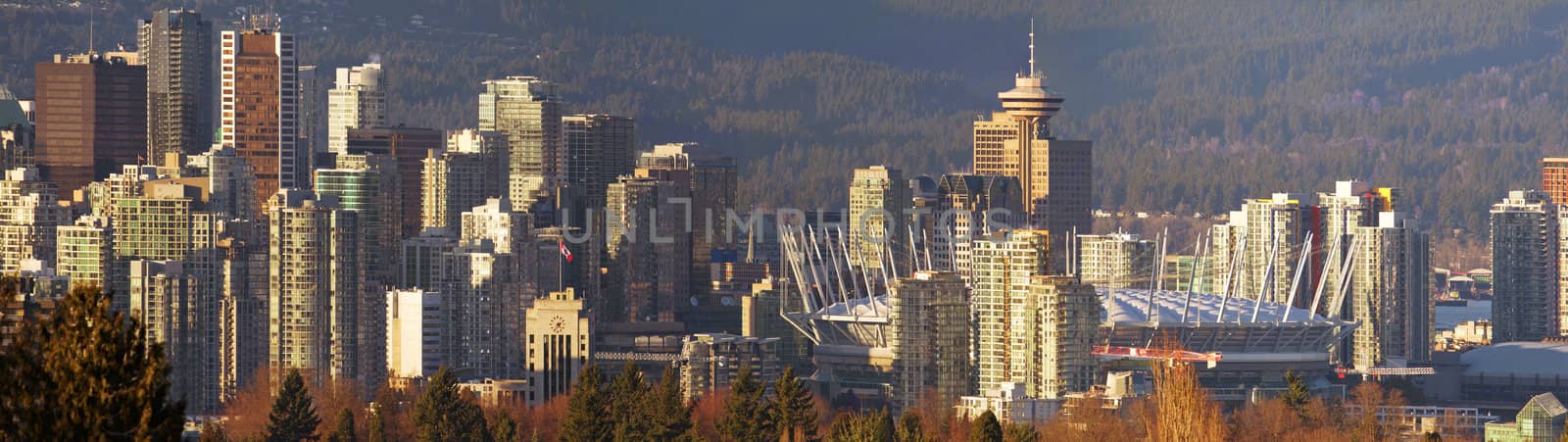 Vancouver BC Canada City Skyline and Landscape Sunset Panorama