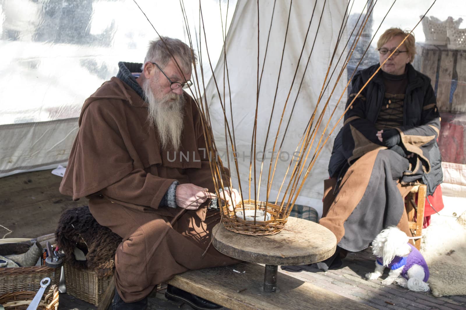 BRIELLE,HOLLAND APRIL 01:male braid cane basket on the market on April 01,2013 in Brielle,Holland.This is the party of the the uprising of Low Countries against Spain in the 80 Years' War