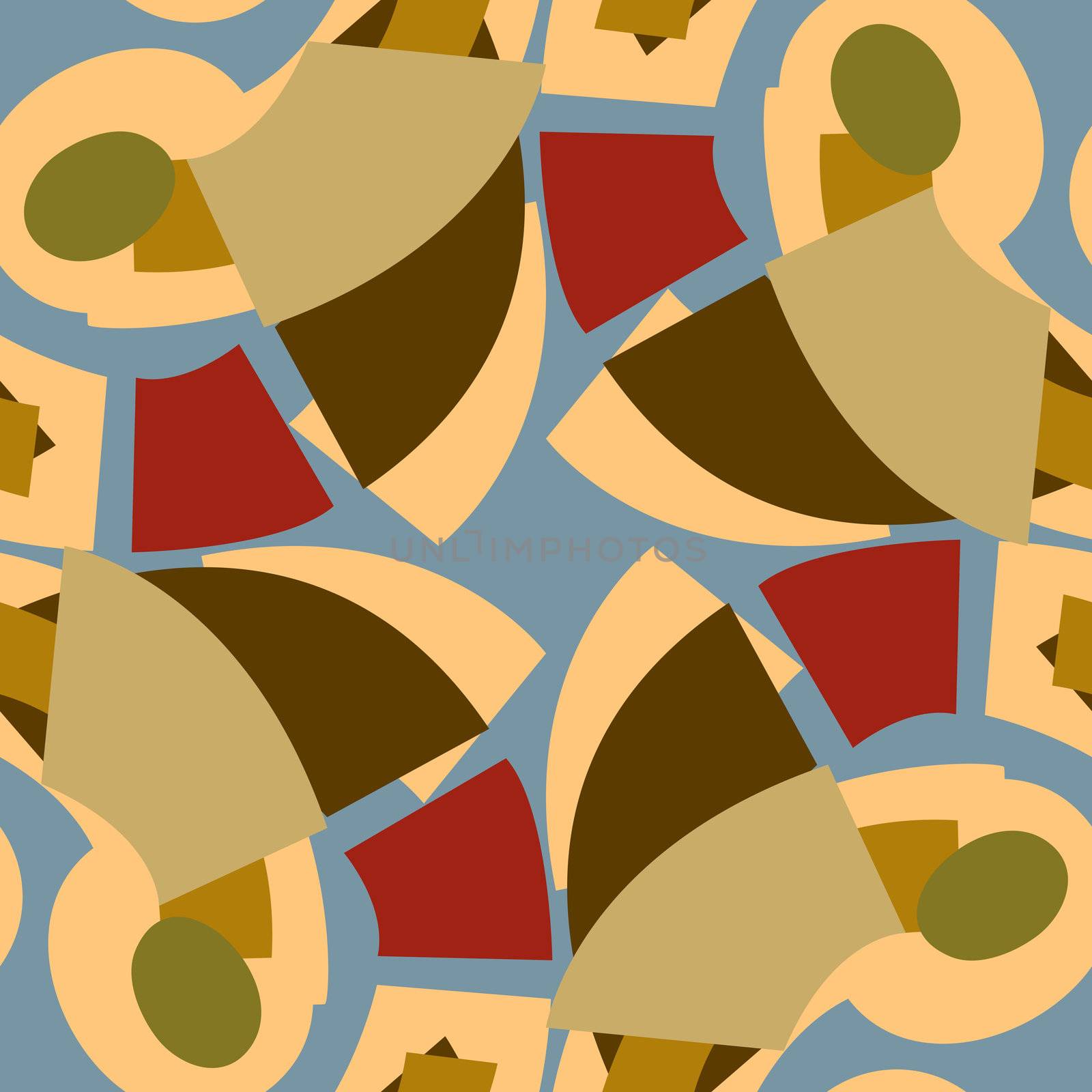 Circles and slices of earth tone colors in seamless background pattern