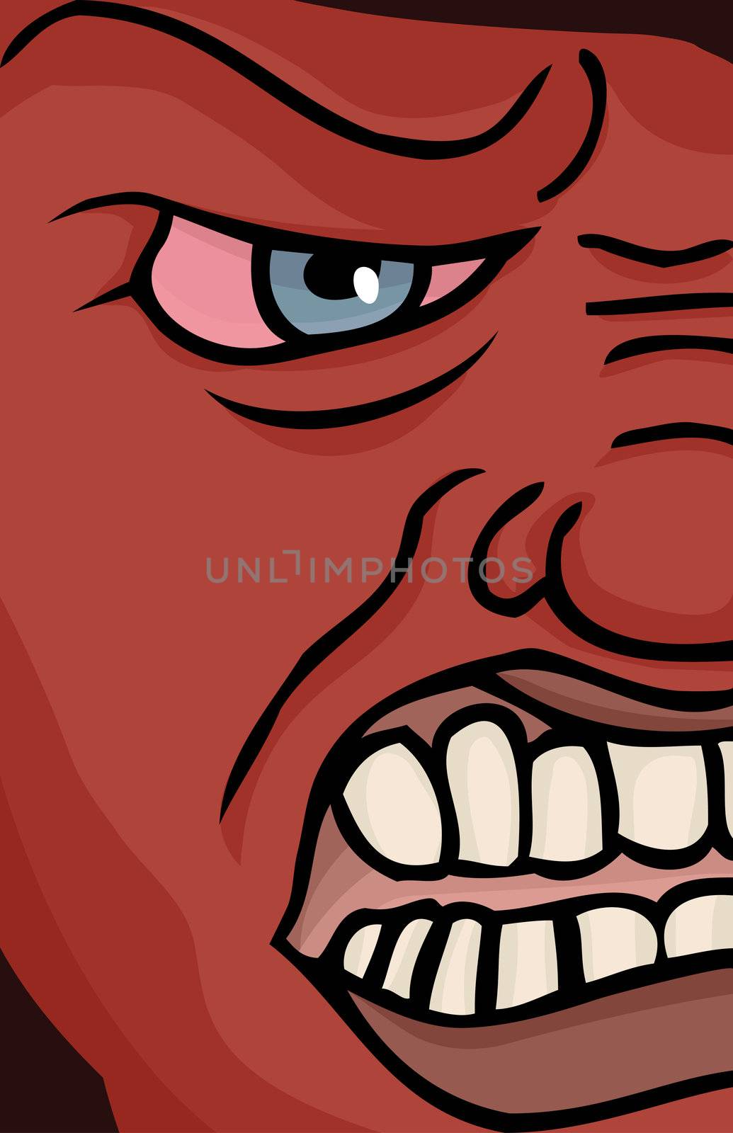 Close up illustration of a red enraged face