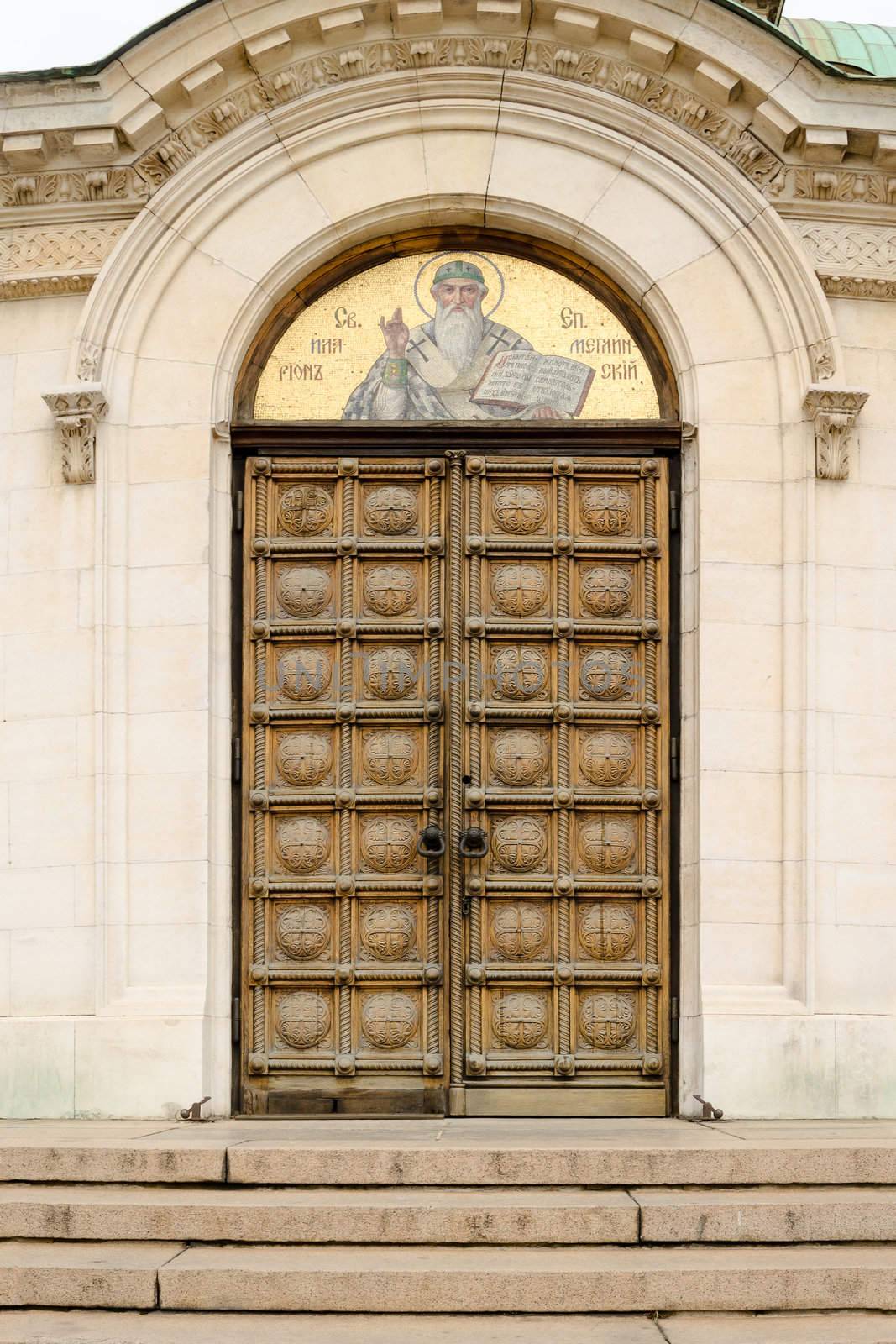 A side door of the Alexander Nevsky Cathedral, Sofia, Bulgaria