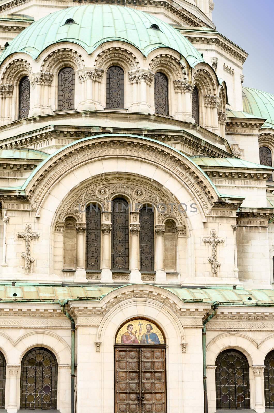 A door, an arch and a dome of the Alexander Nevsky Cathedral, Sofia, Bulgaria