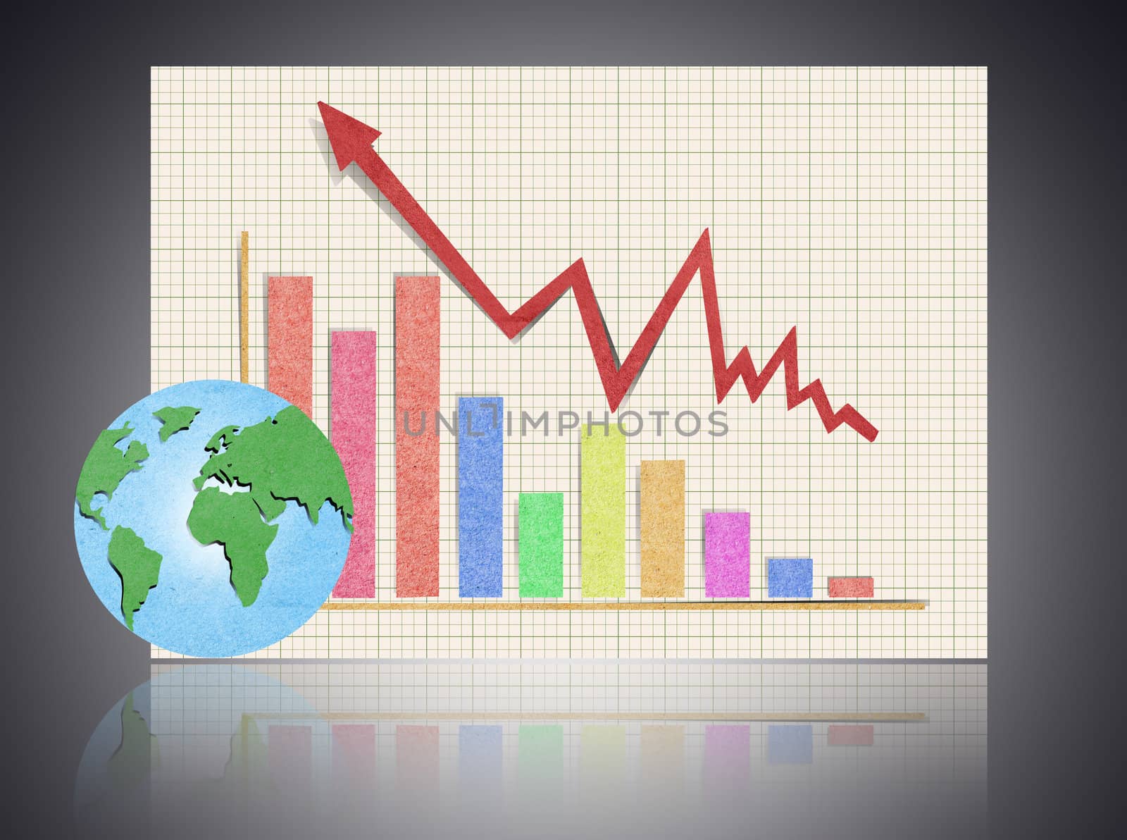 Globe and business graph with recycled paper craft stick.