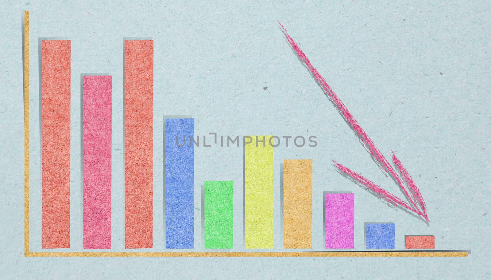 graph where the figures suddenly fall with recycled paper craft stick