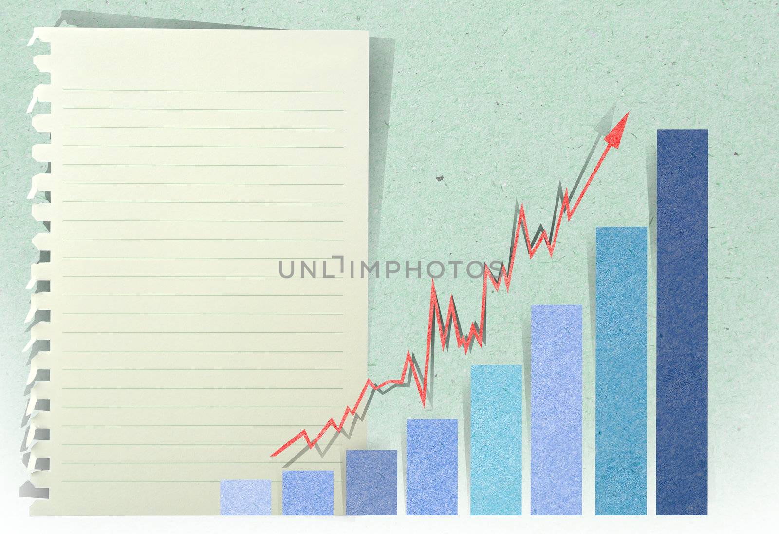 Conceptual Business charts with staple recycled paper craft stick