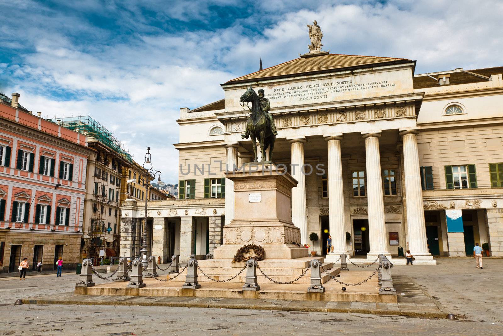 Garibaldi Statue and Opera Theater in Genoa, Italy