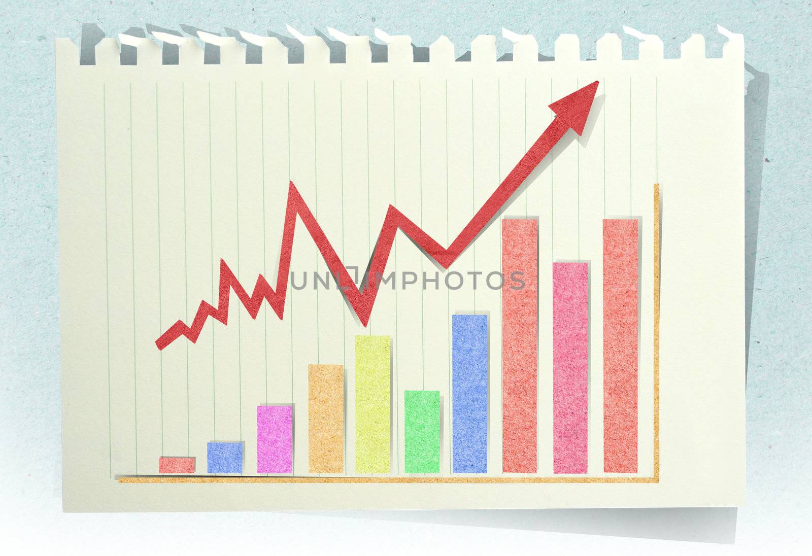 Conceptual Business charts with staple recycled paper craft stick