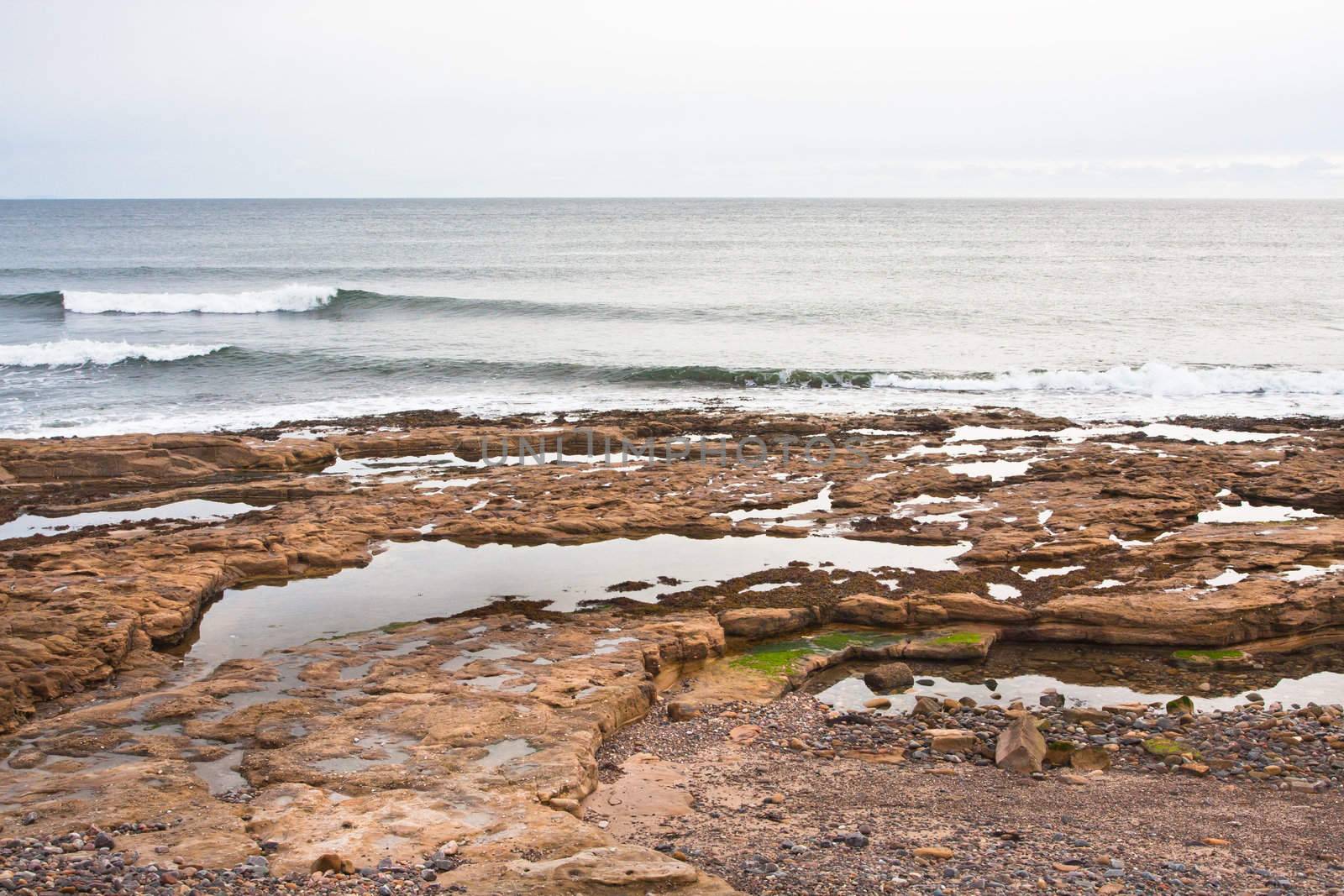 Rock pools at a beach in Scotland
