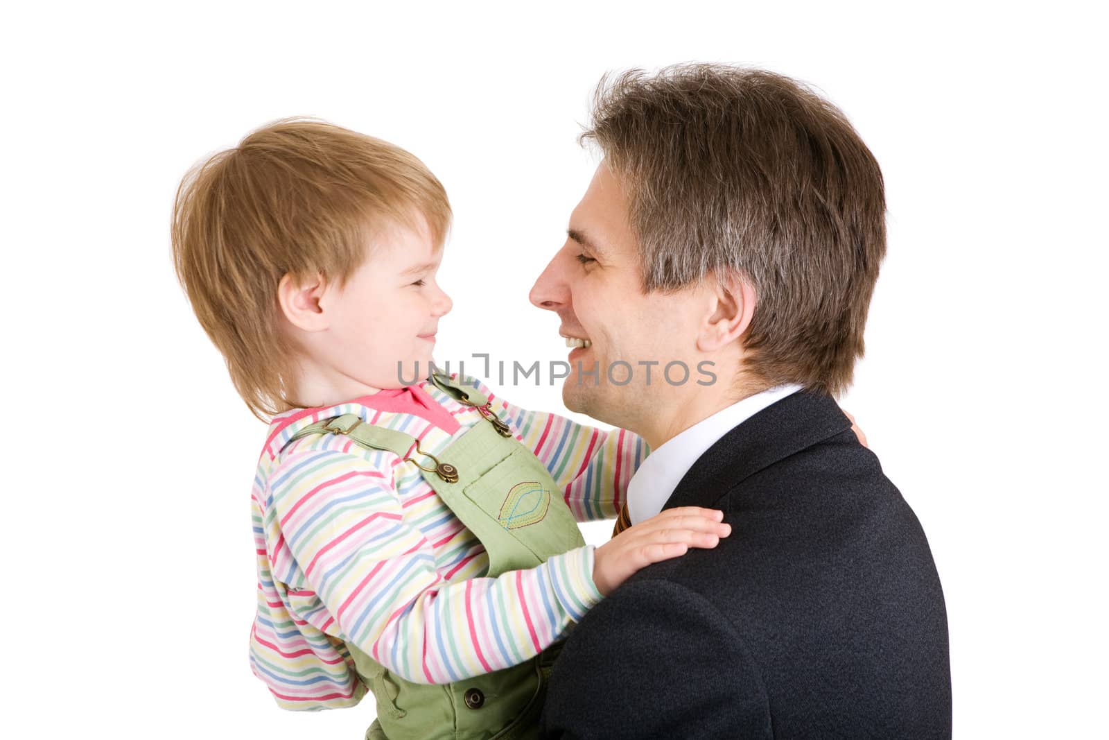 small girl on the hands of father businessman