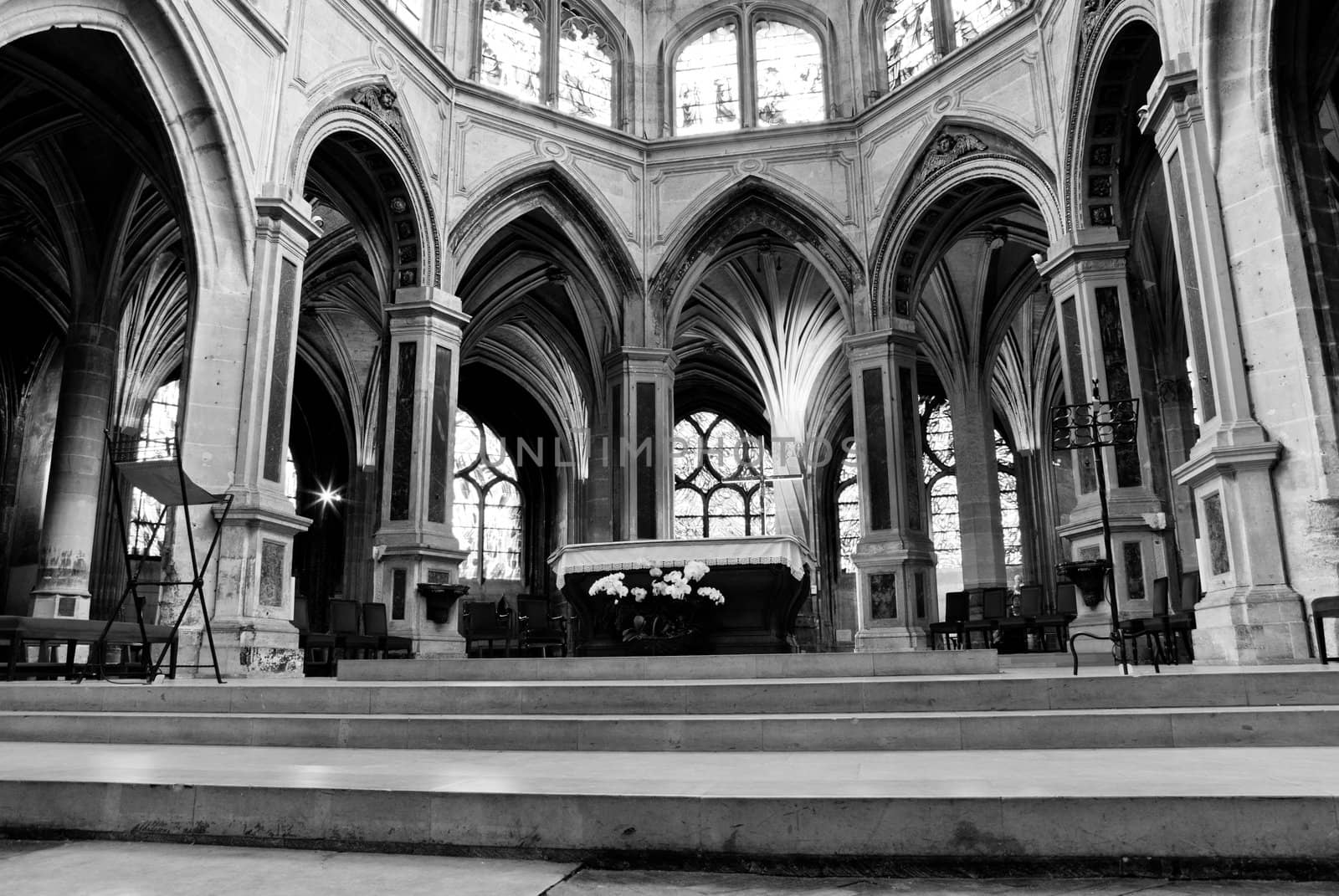 interior of a Gothic church in Paris, France