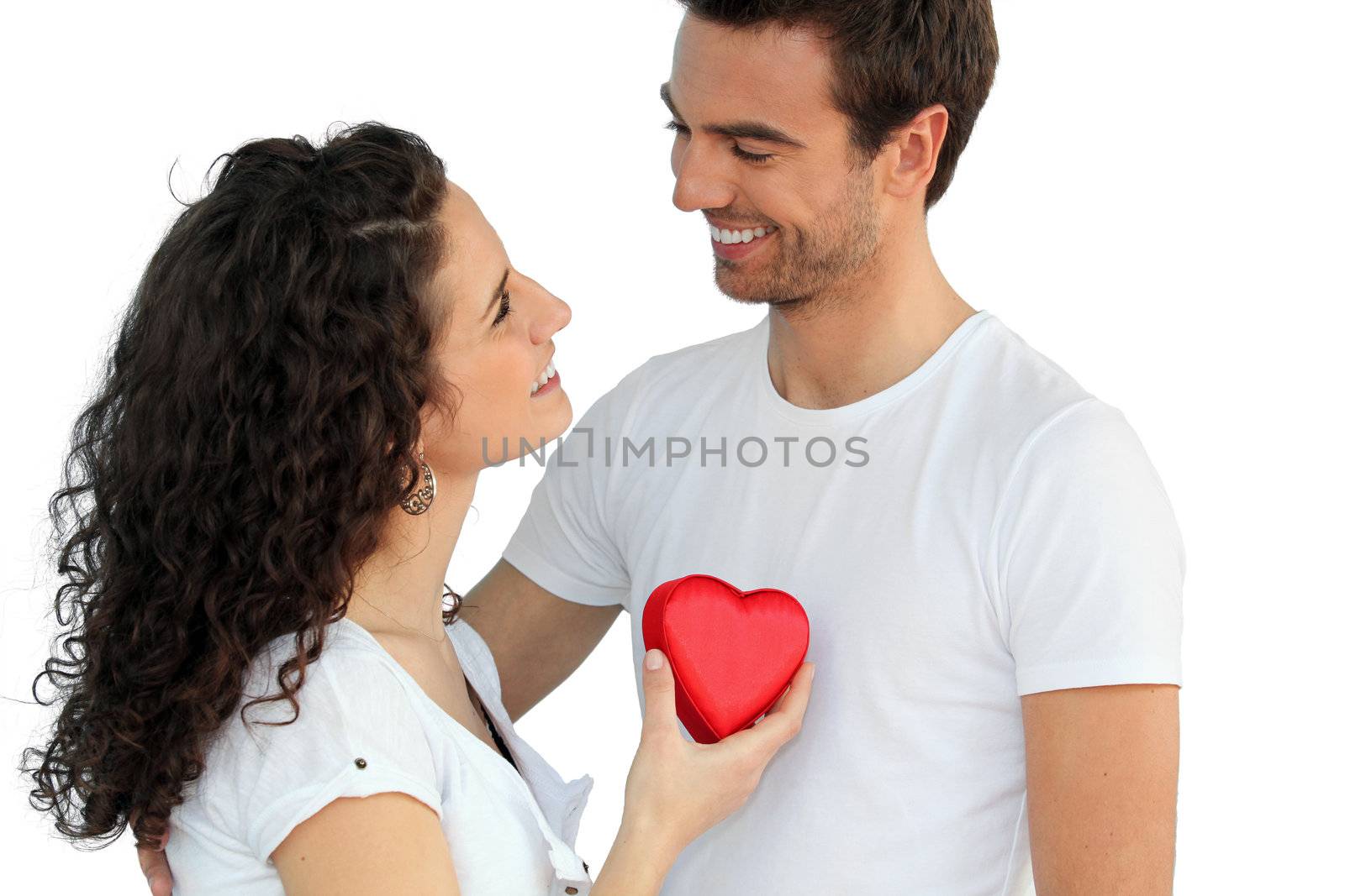 Woman giving man her heart