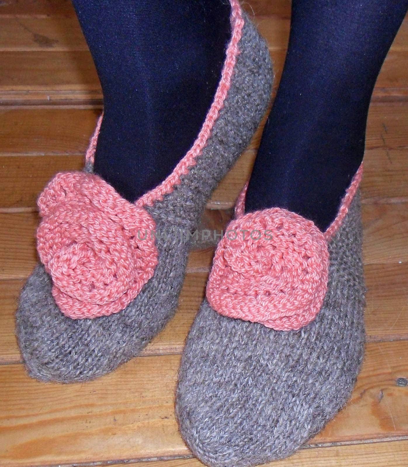 Hand knitted female slippers by sattva