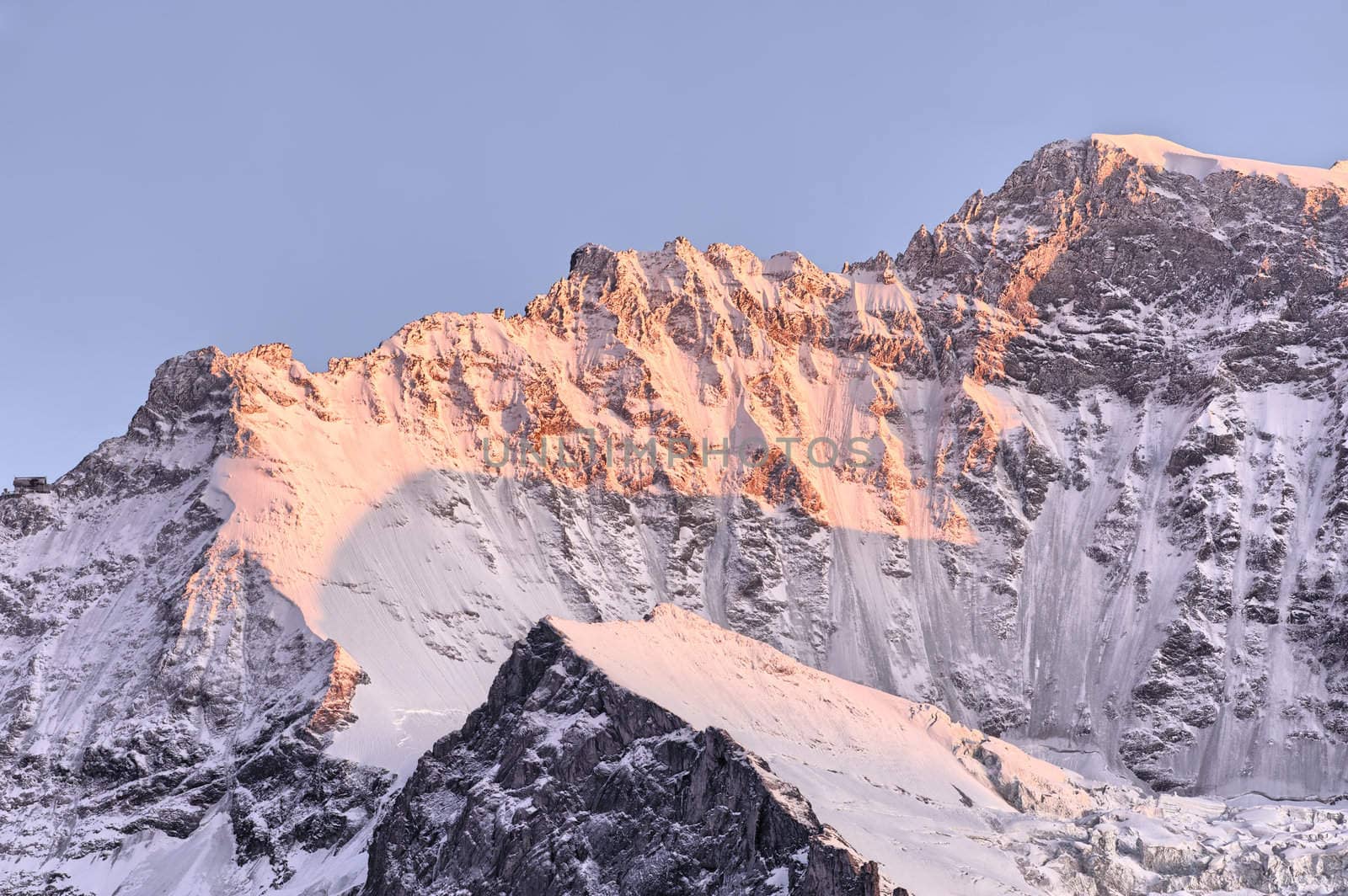 Jungfrau shoulder in twilight, Wengen, Switzerland.