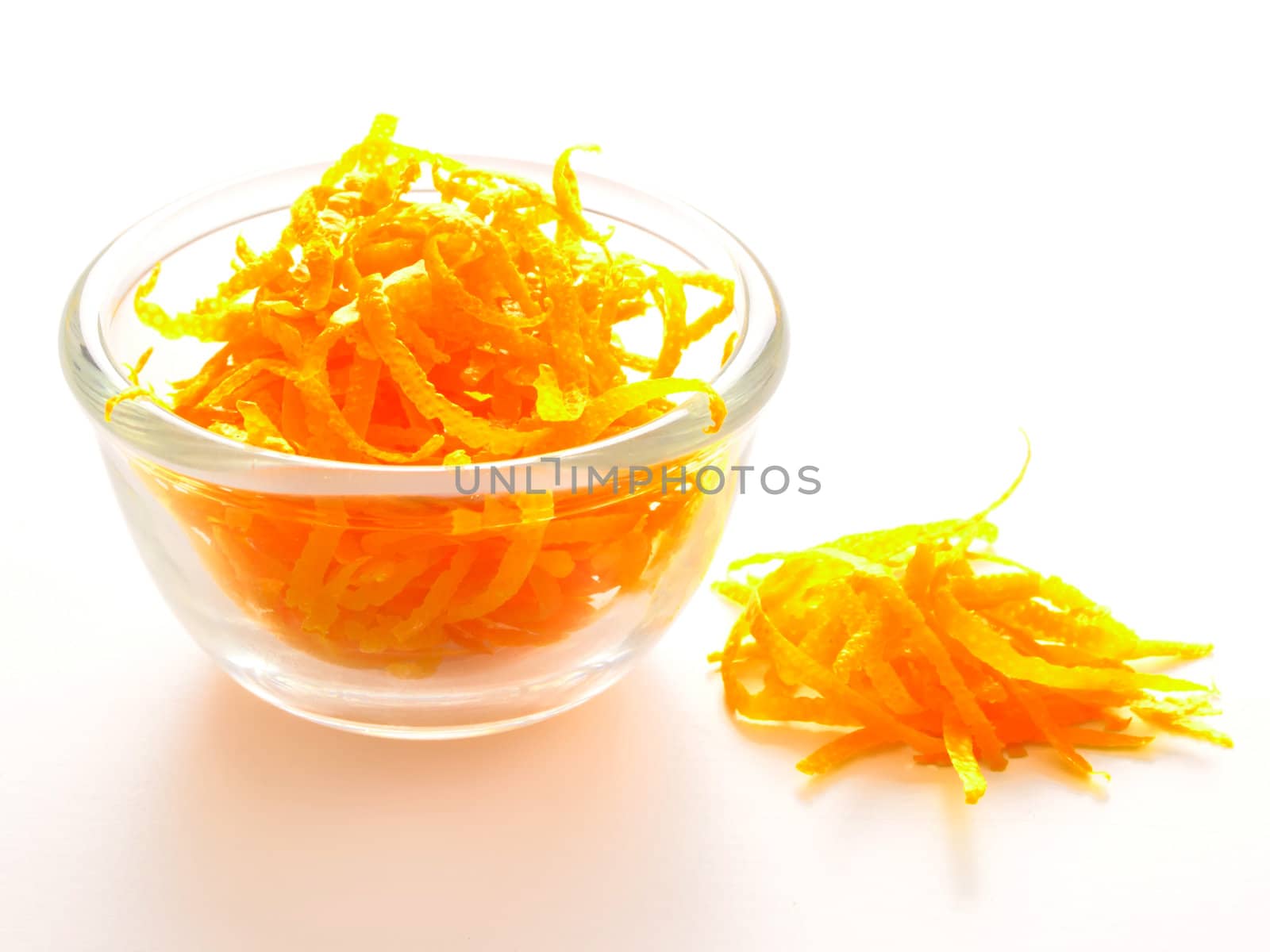 close up of a bowl of orange zest