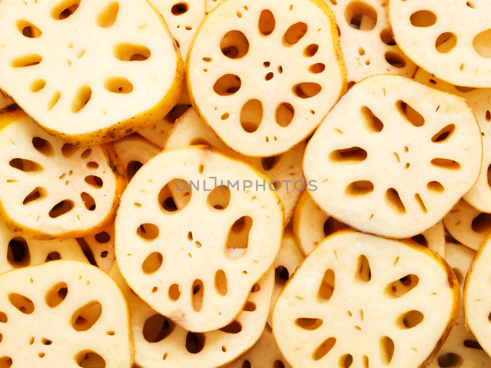 close up of sliced lotus root food background