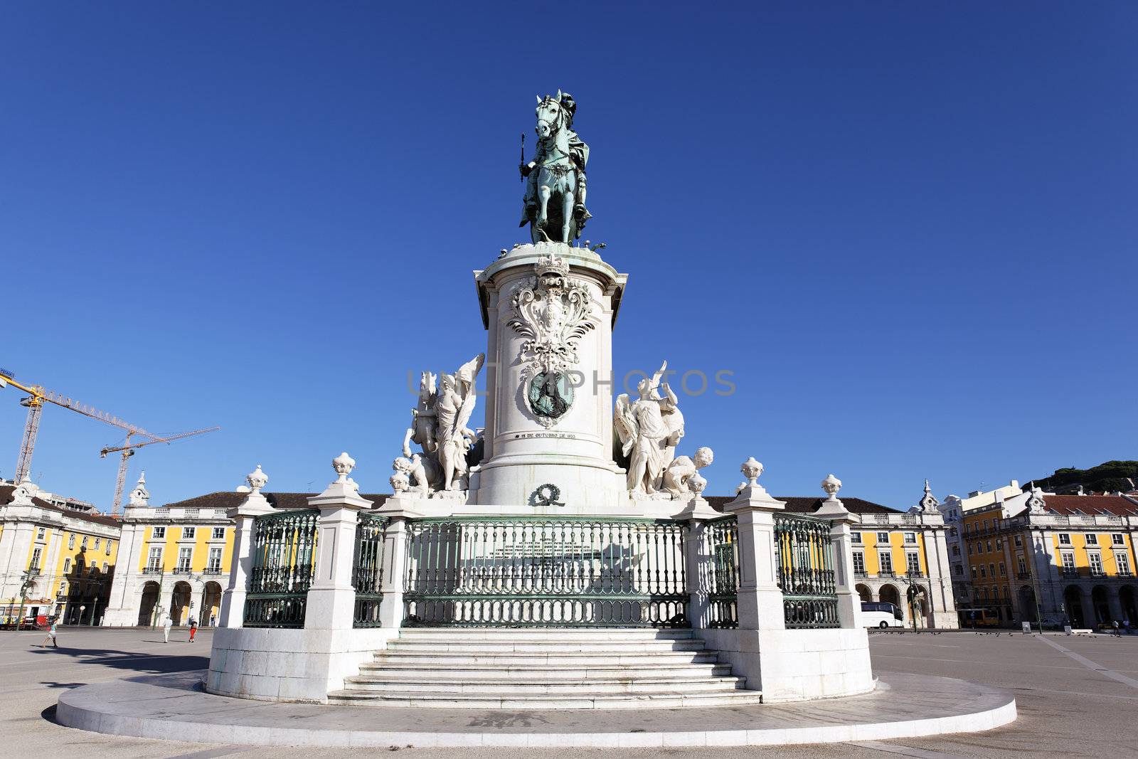 famous statue on commerce square in Lisbon