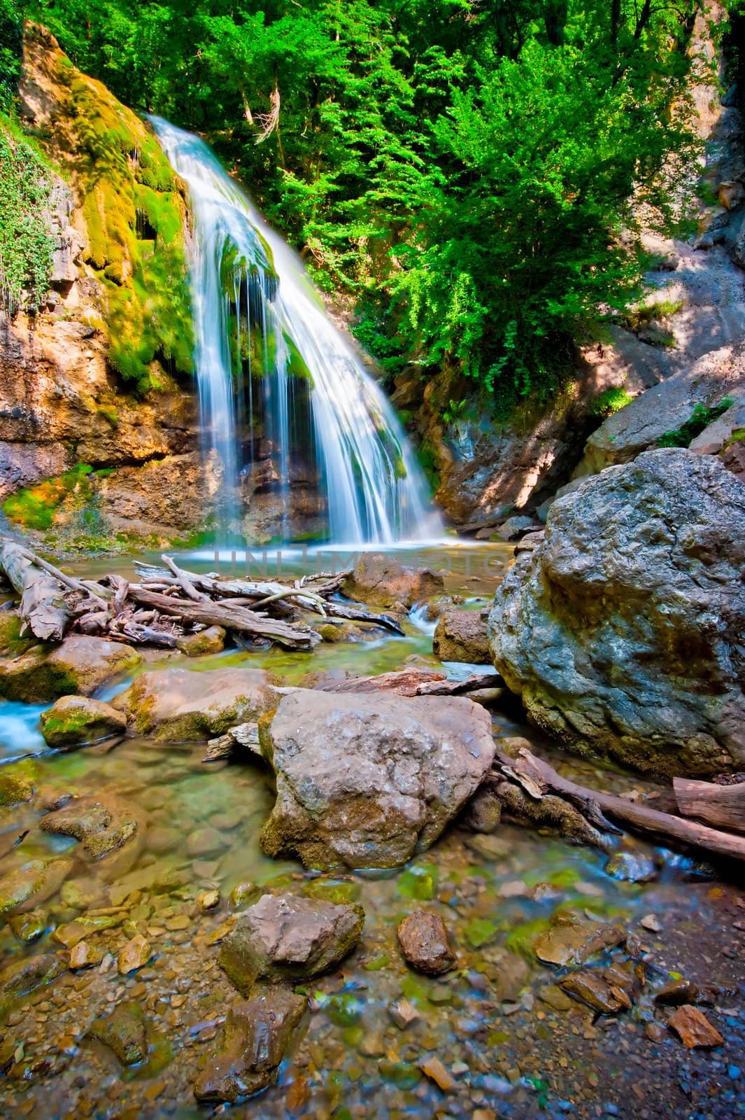 Jur-Jur waterfall in the rainforest. Ukraine. Crimea.