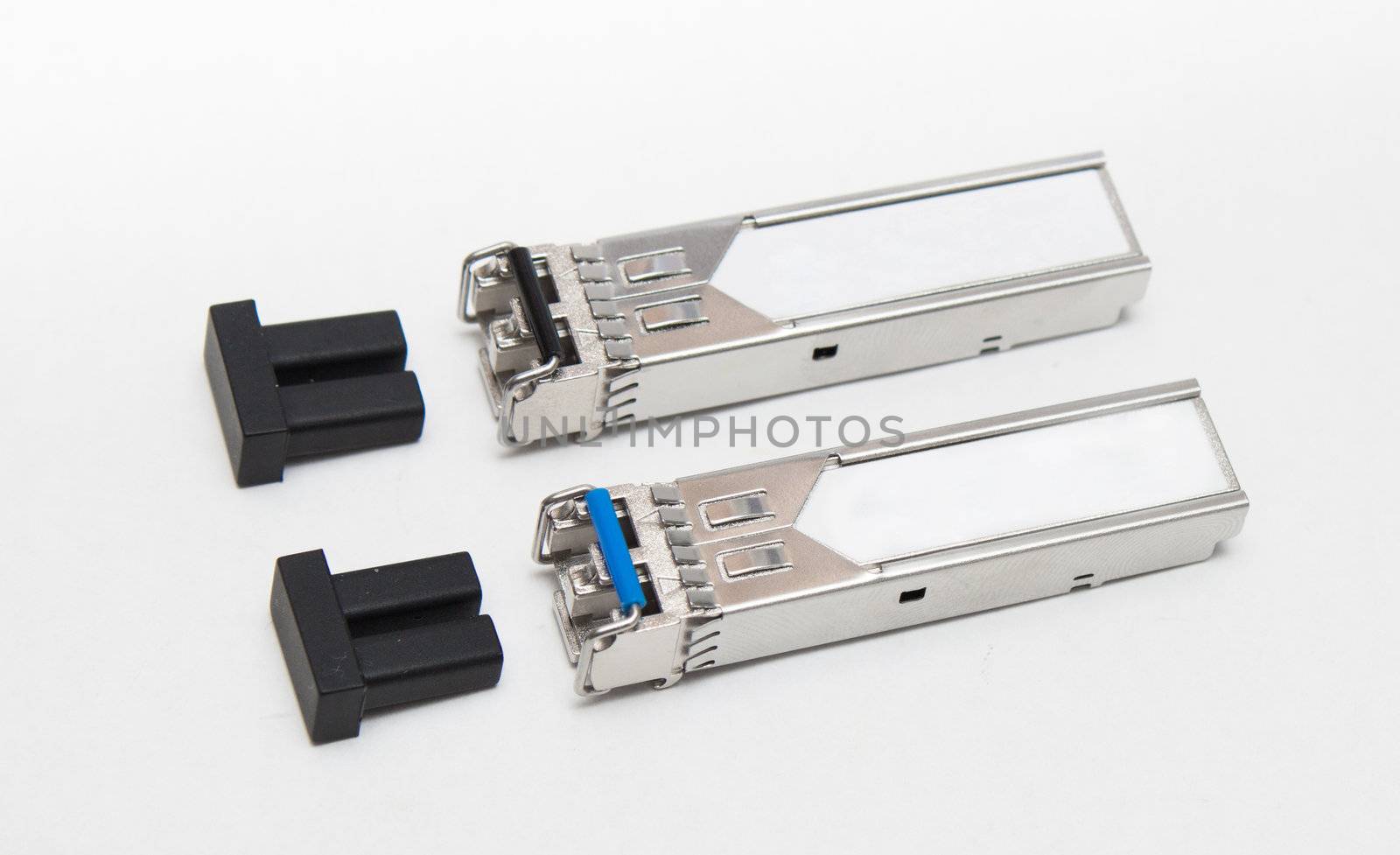 Optical gigabit sfp modules for network switch on the white background  by artush