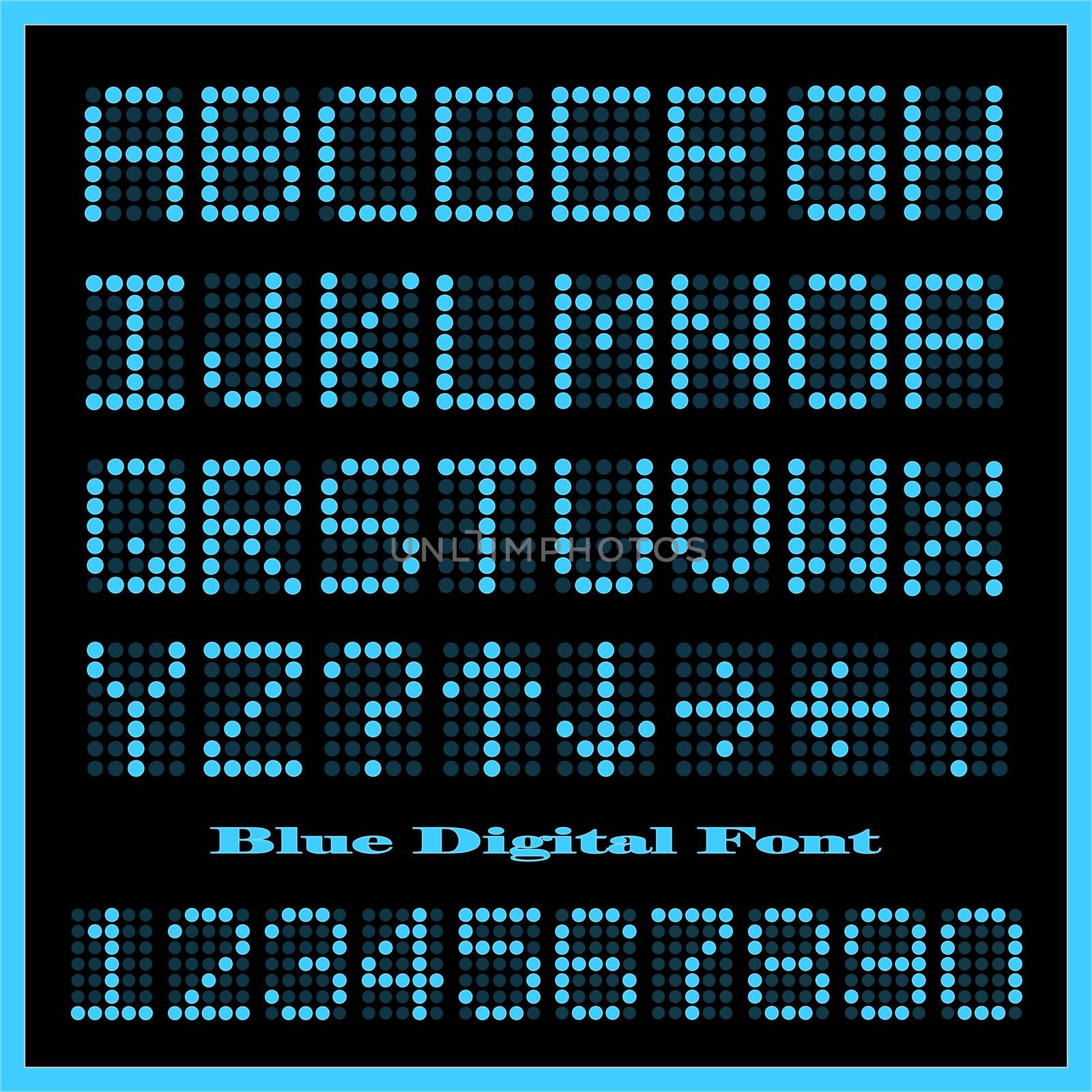 Image of a set of colorful blue alphabetic and numeric characters.