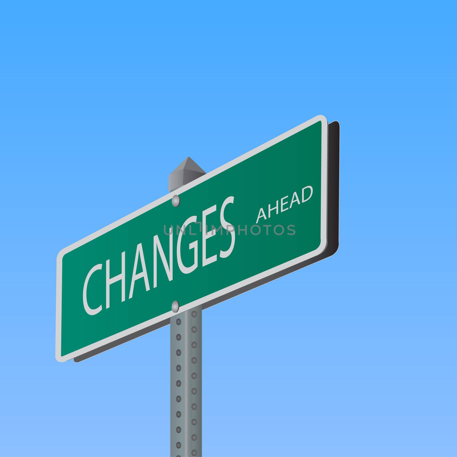 Image of a street sign to "Changes" against a blue sky background.