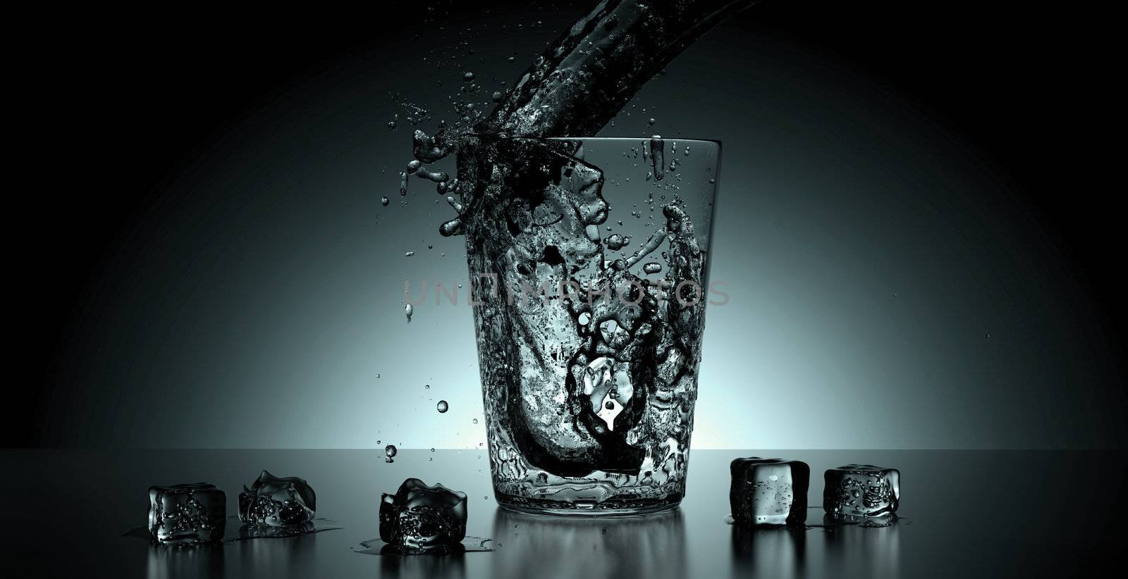Image of water splashing inside of a glass.
