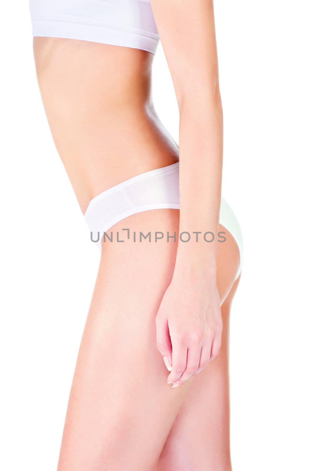 pretty female body in underwear, isolated on white. Health concept 